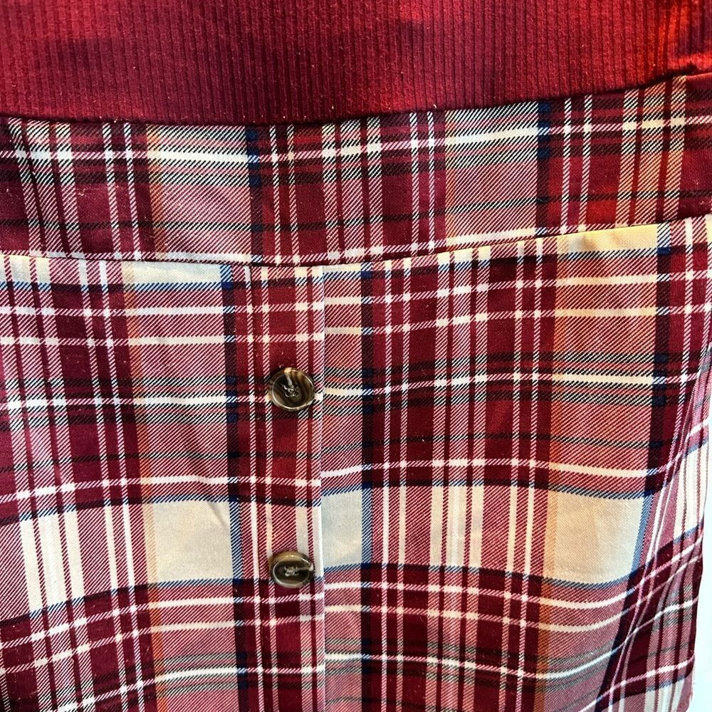 GUC - Knitworks Girls Red Maroon Cream Plaid Long Sleeve - Size Large/14 - Picture 3 of 5